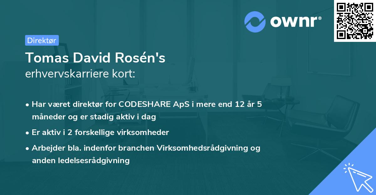 Tomas David Rosén's erhvervskarriere kort