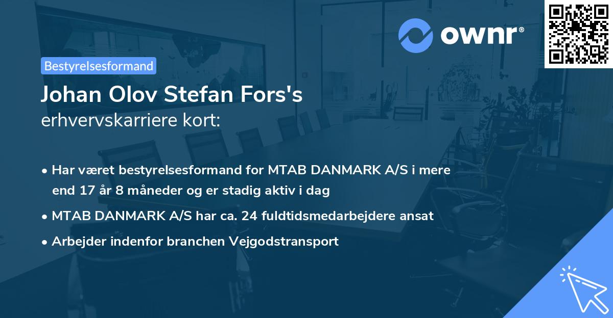 Johan Olov Stefan Fors's erhvervskarriere kort