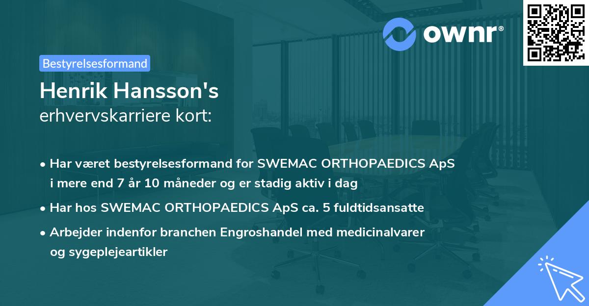 Henrik Hansson's erhvervskarriere kort