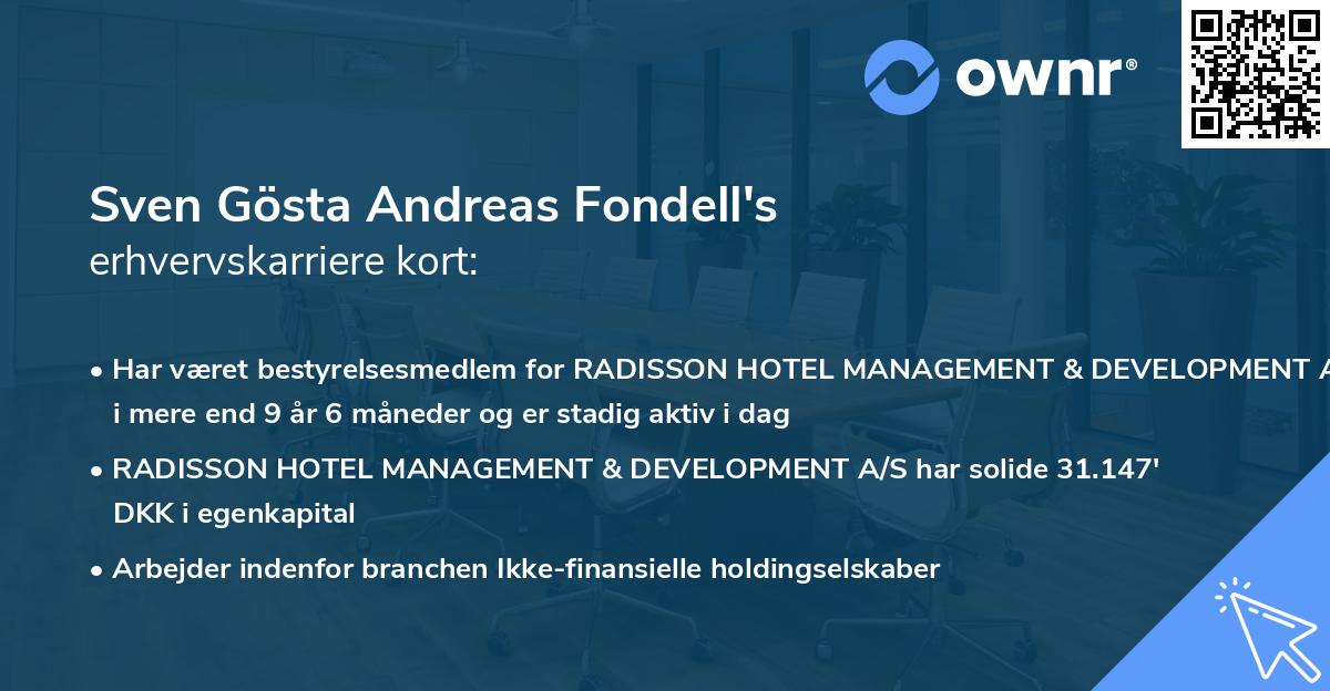 Sven Gösta Andreas Fondell's erhvervskarriere kort