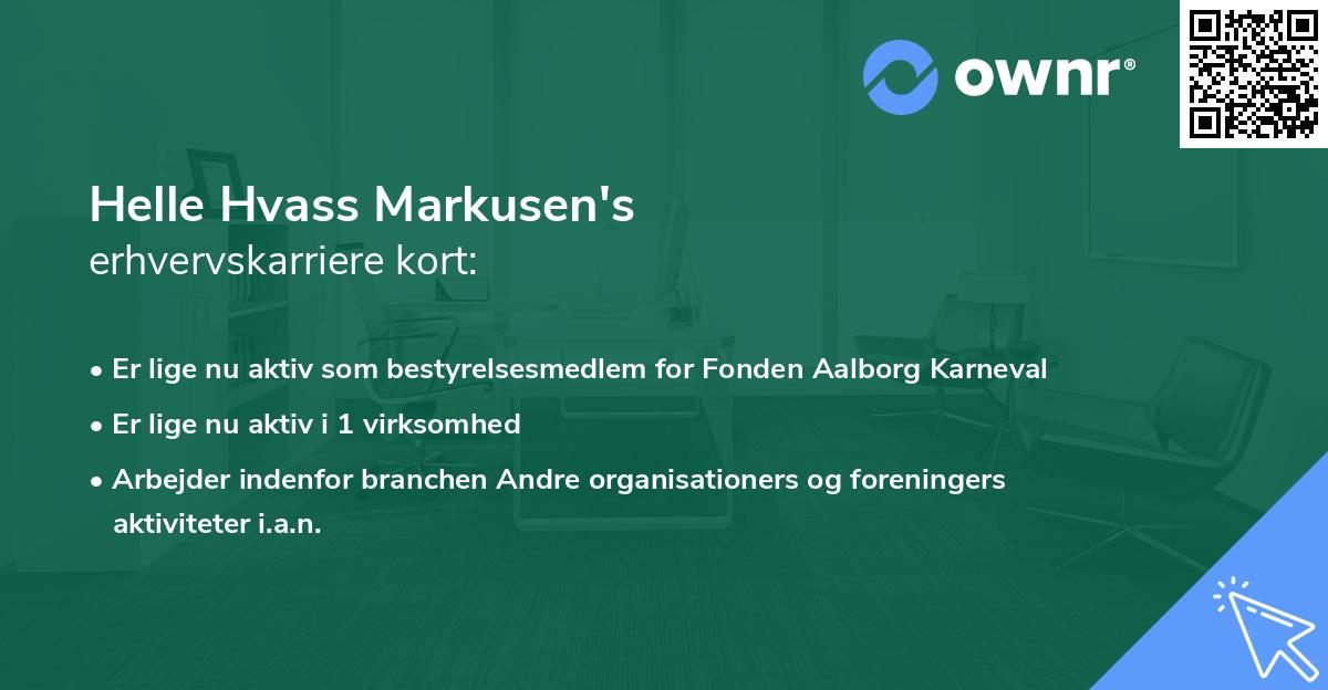 Helle Hvass Markusen's erhvervskarriere kort