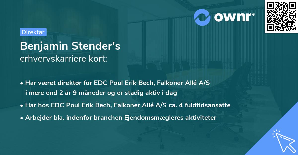 Benjamin Stender's erhvervskarriere kort