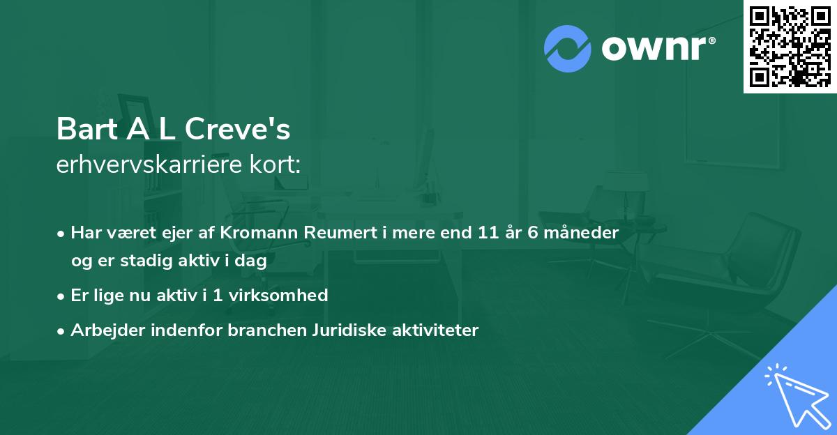 Bart A L Creve's erhvervskarriere kort