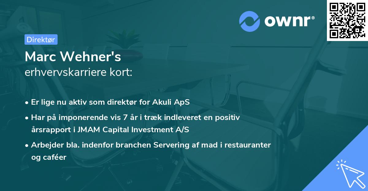 Marc Wehner's erhvervskarriere kort