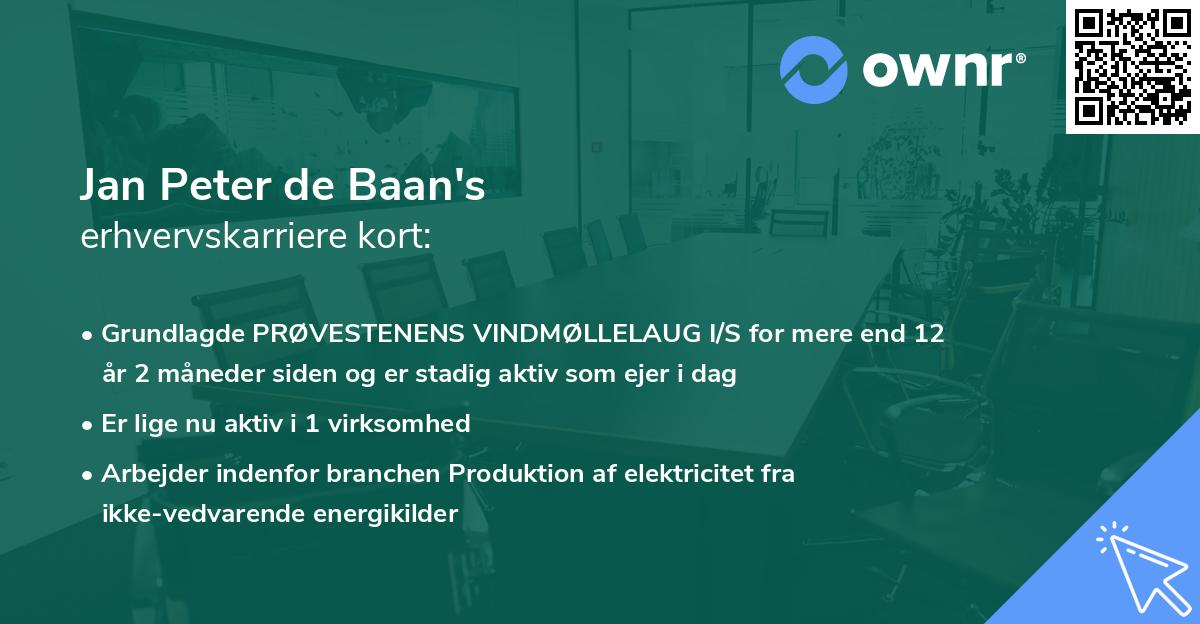 Jan Peter de Baan's erhvervskarriere kort