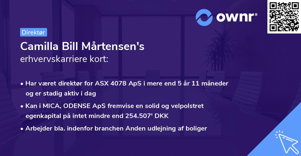 Camilla Bill Mårtensen's erhvervskarriere kort