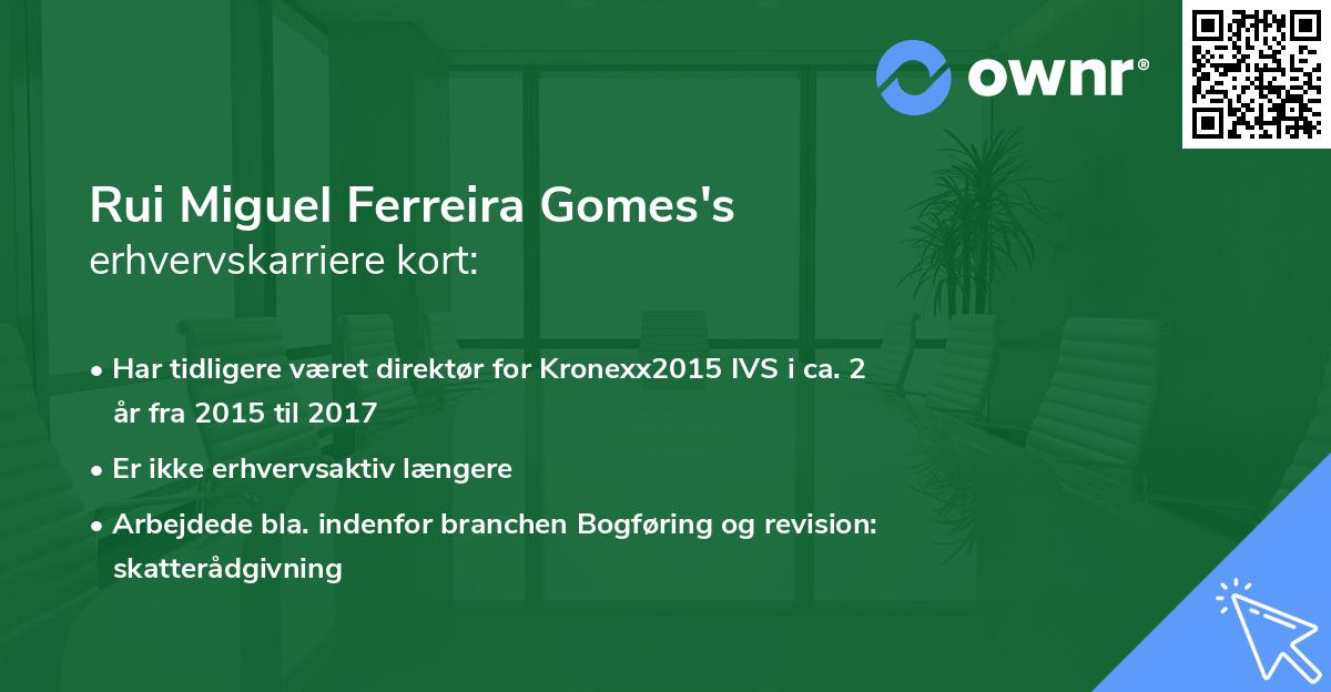 Rui Miguel Ferreira Gomes's erhvervskarriere kort