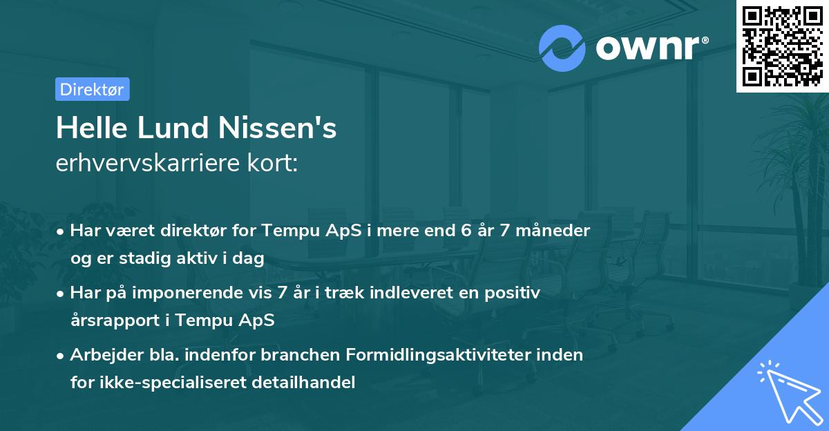 Helle Lund Nissen's erhvervskarriere kort