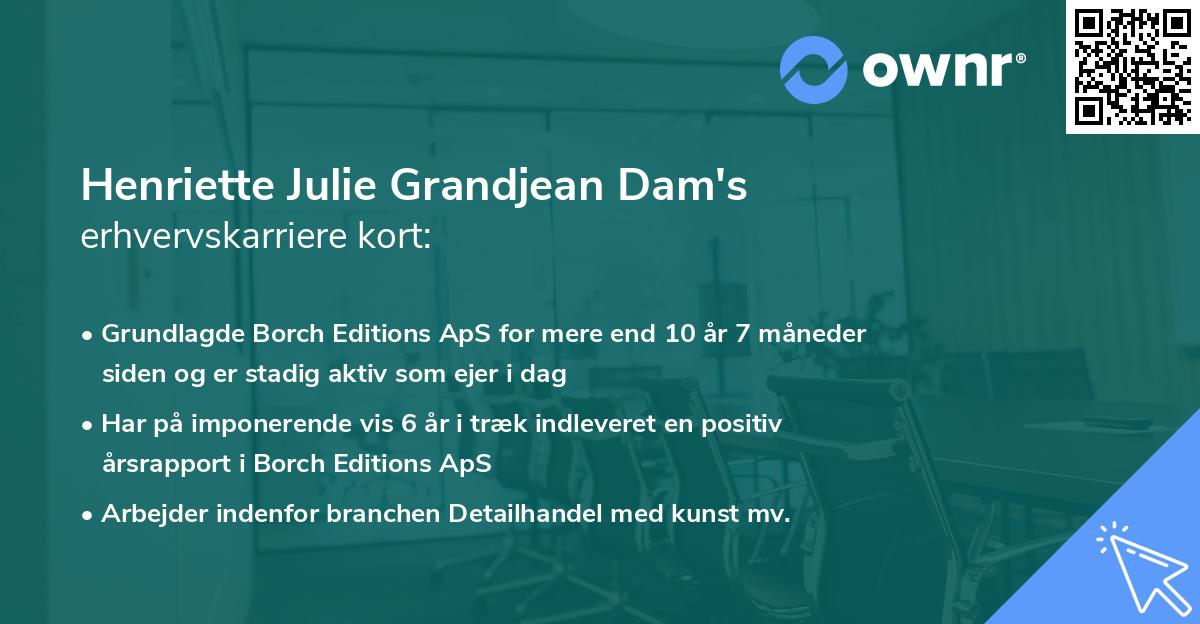 Henriette Julie Grandjean Dam's erhvervskarriere kort