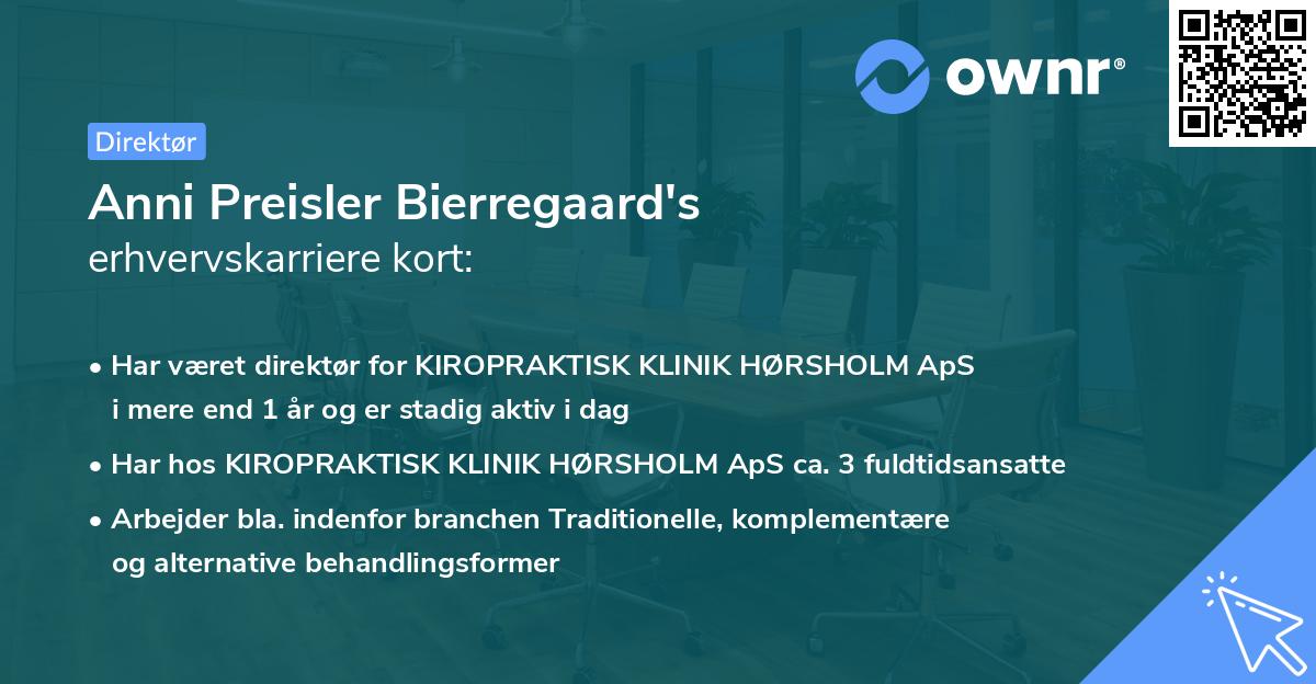 Anni Preisler Bierregaard's erhvervskarriere kort
