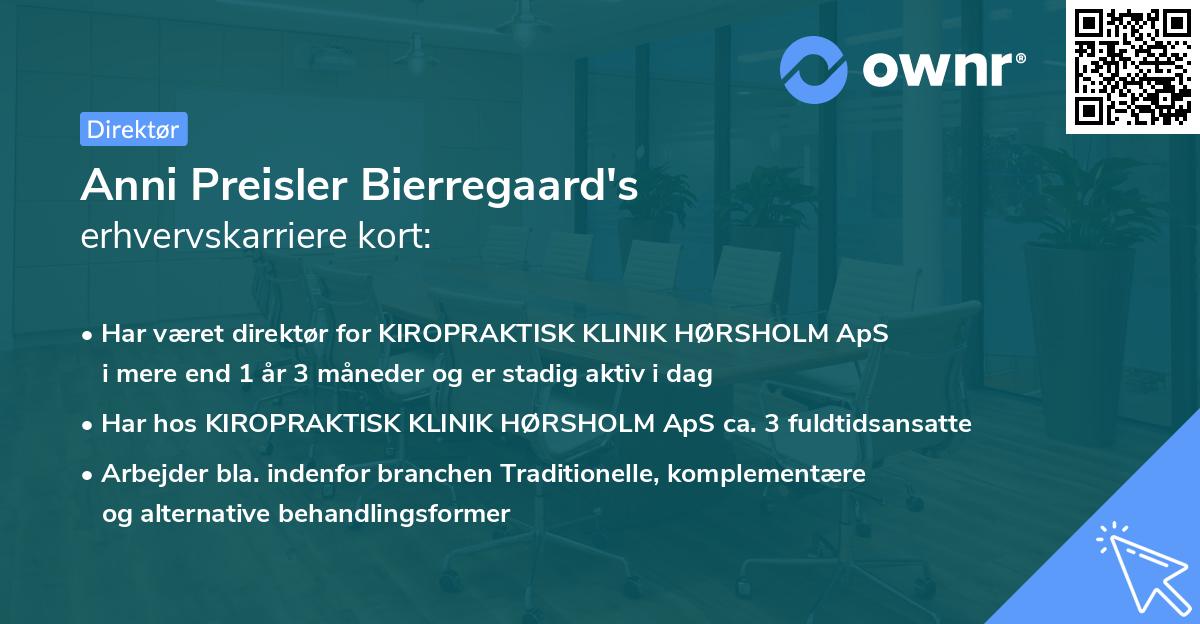 Anni Preisler Bierregaard's erhvervskarriere kort