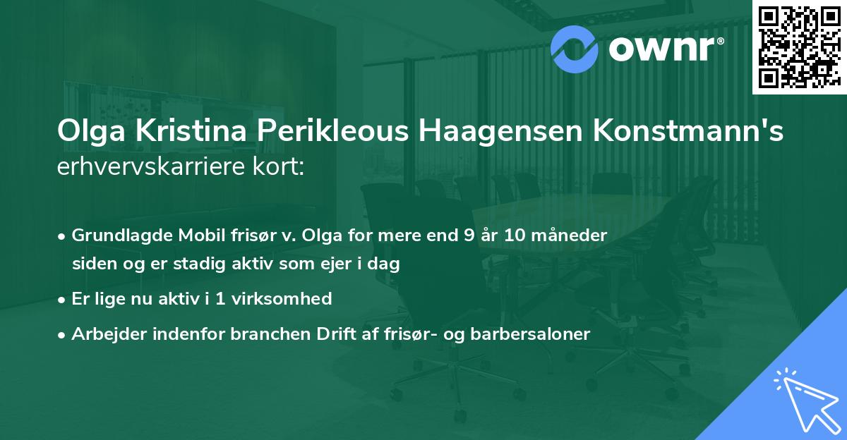 Olga Kristina Perikleous Haagensen Konstmann's erhvervskarriere kort