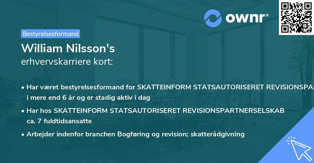 William Nilsson's erhvervskarriere kort