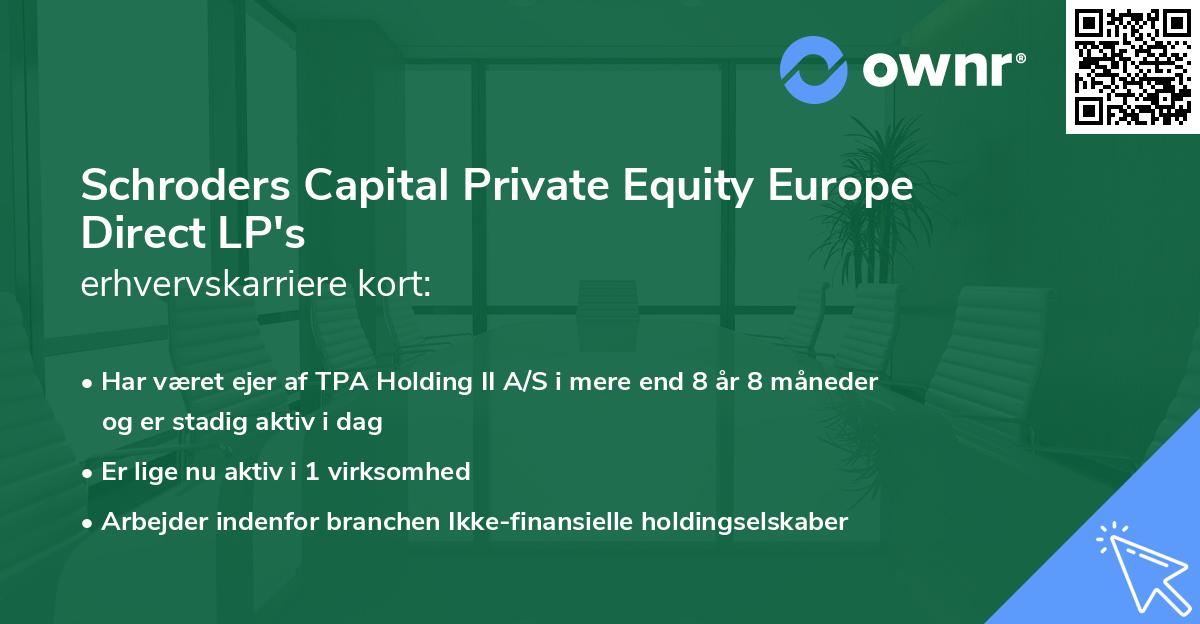 Schroders Capital Private Equity Europe Direct LP's erhvervskarriere kort