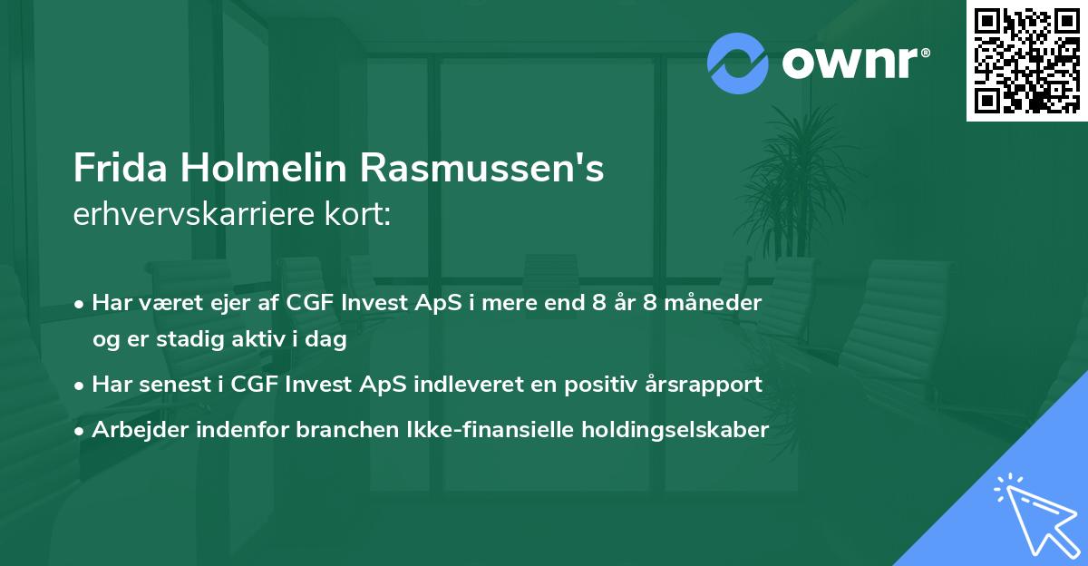 Frida Holmelin Rasmussen's erhvervskarriere kort