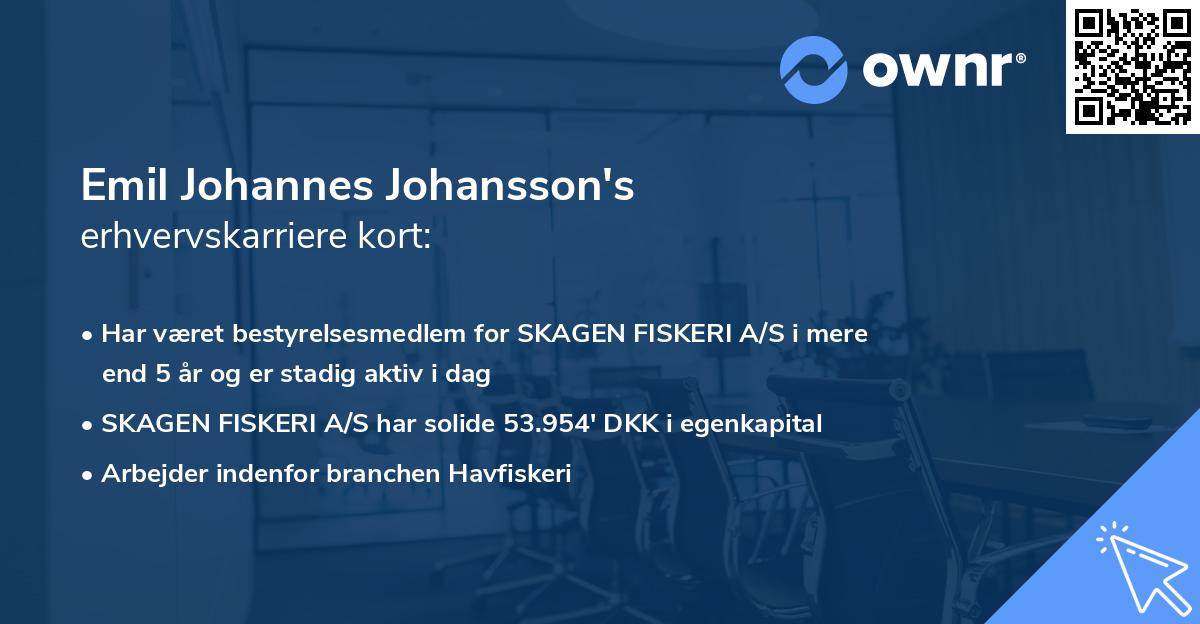 Emil Johannes Johansson's erhvervskarriere kort