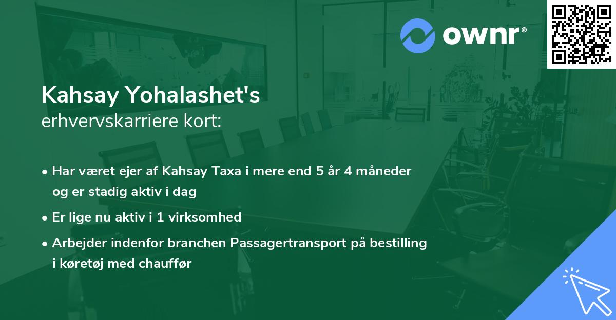 Kahsay Yohalashet's erhvervskarriere kort
