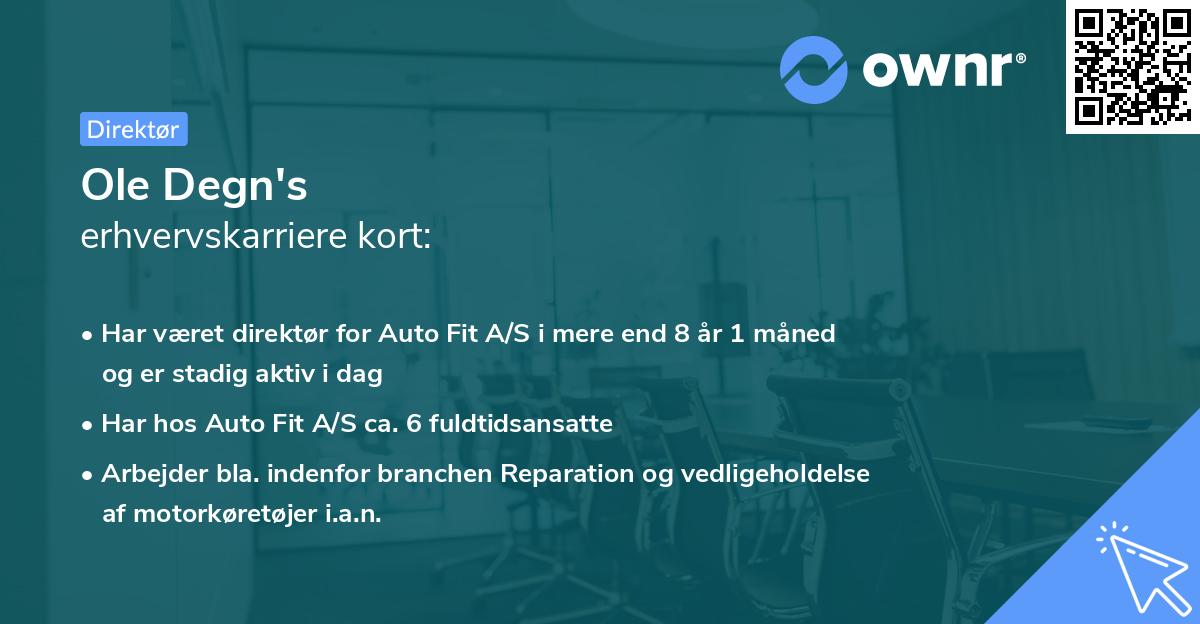 Ole Degn's erhvervskarriere kort