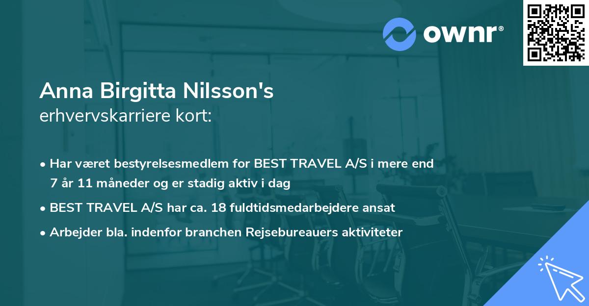 Anna Birgitta Nilsson's erhvervskarriere kort