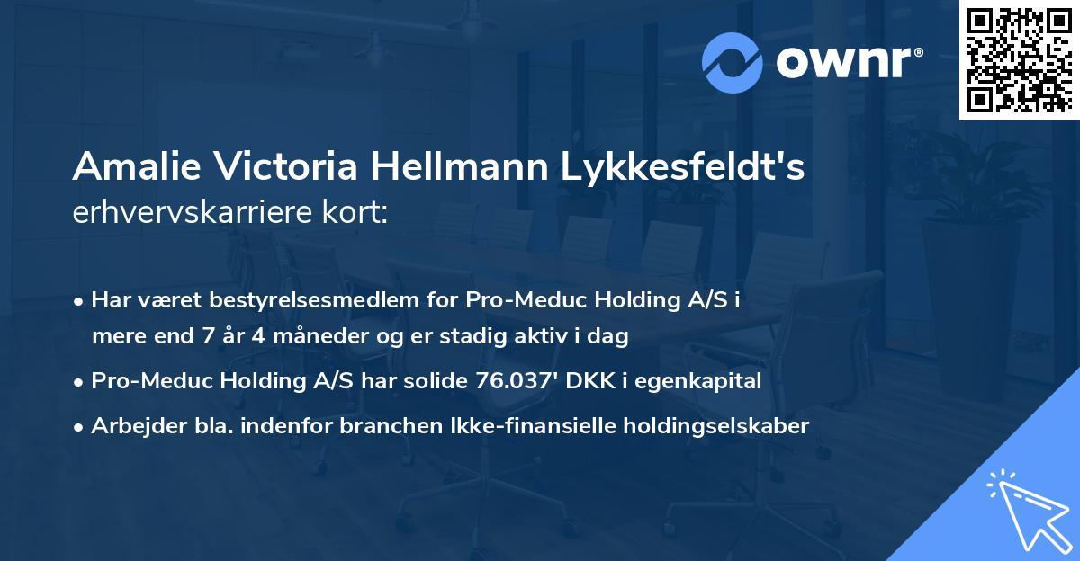 Amalie Victoria Hellmann Lykkesfeldt's erhvervskarriere kort