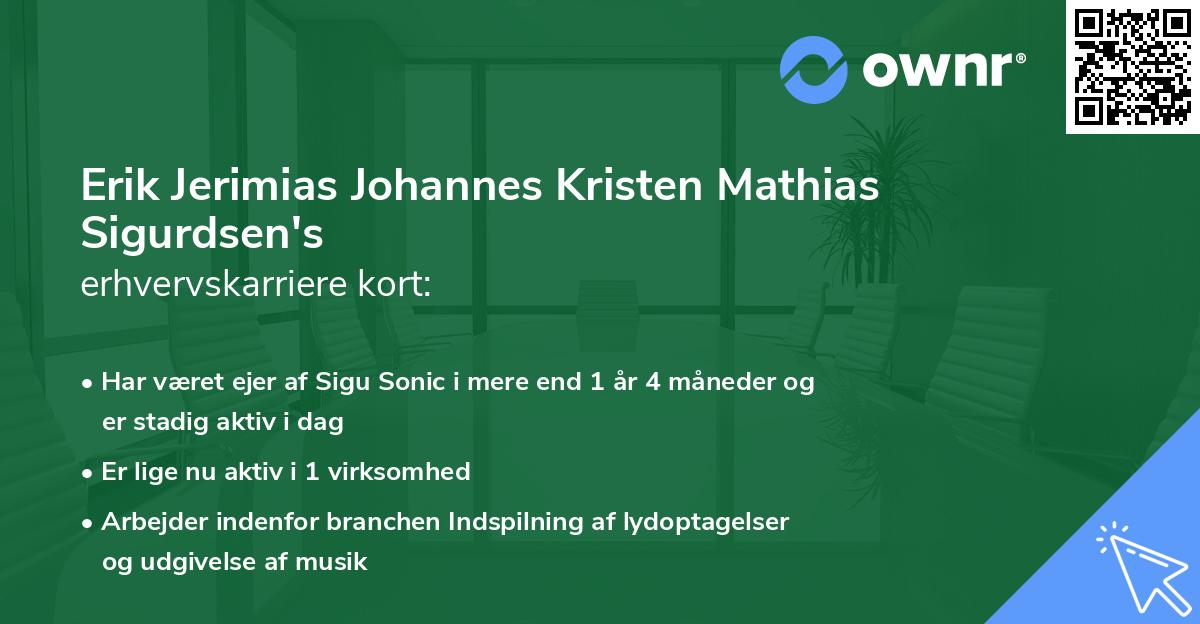 Erik Jerimias Johannes Kristen Mathias Sigurdsen's erhvervskarriere kort