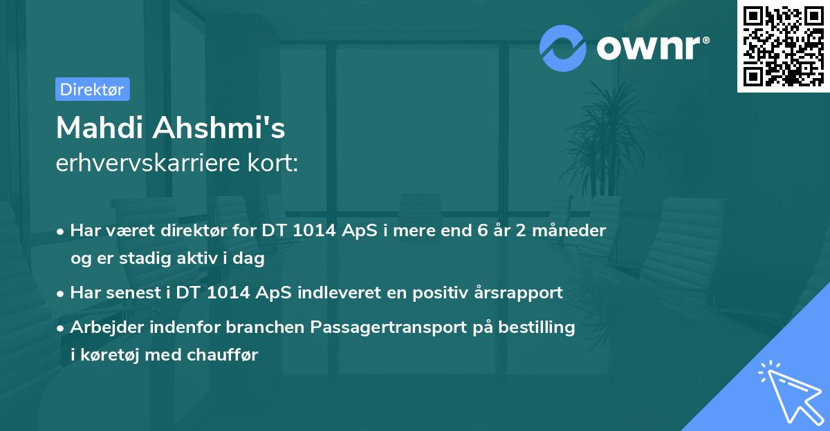 Mahdi Ahshmi's erhvervskarriere kort
