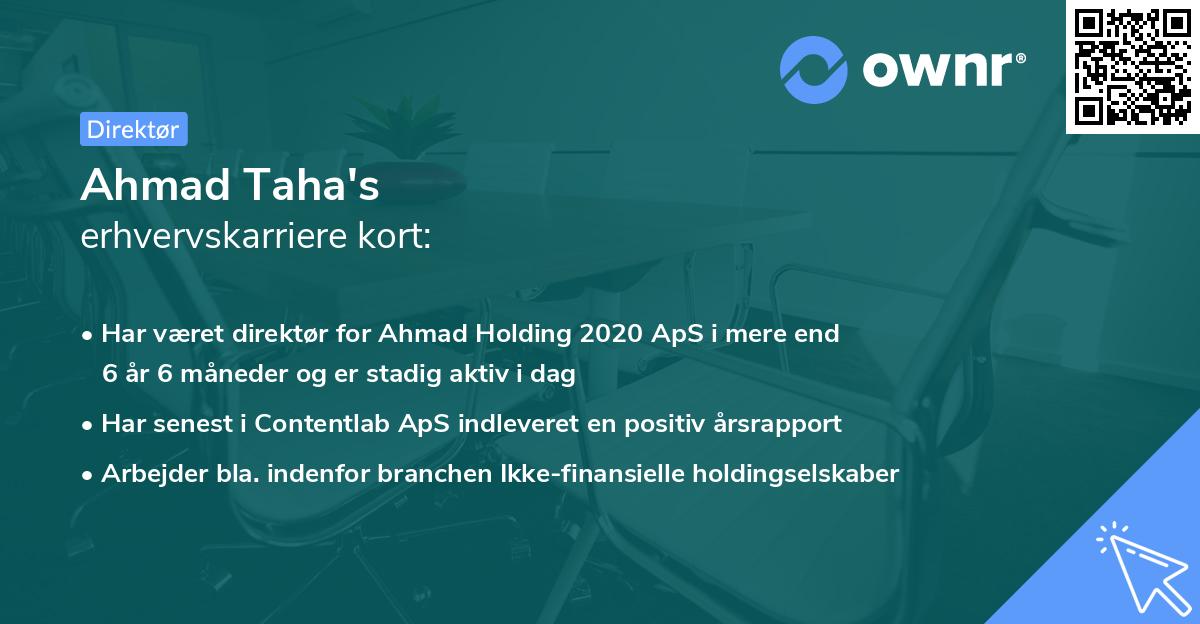 Ahmad Taha's erhvervskarriere kort