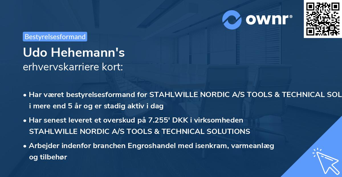 Udo Hehemann's erhvervskarriere kort
