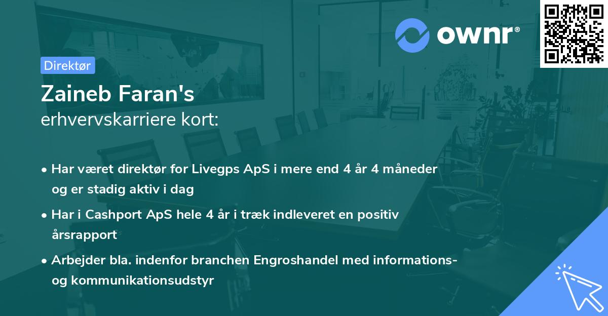 Zaineb Faran's erhvervskarriere kort