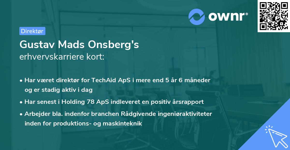 Gustav Mads Onsberg's erhvervskarriere kort