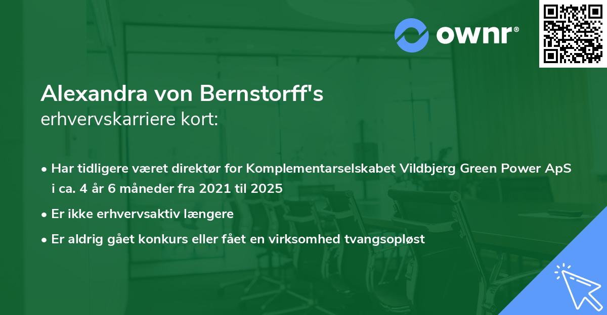 Alexandra von Bernstorff's erhvervskarriere kort