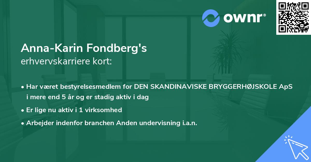 Anna-Karin Fondberg's erhvervskarriere kort