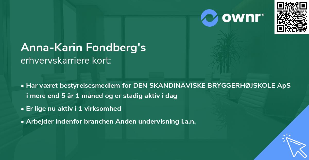 Anna-Karin Fondberg's erhvervskarriere kort