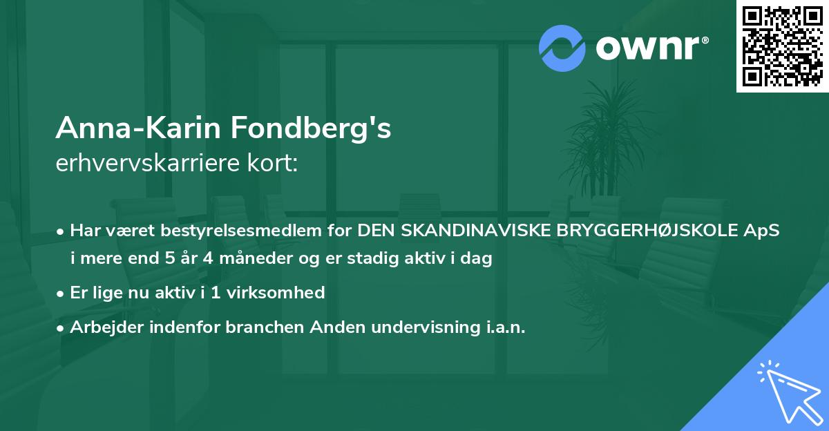 Anna-Karin Fondberg's erhvervskarriere kort