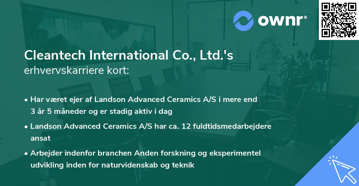 Cleantech International Co., Ltd.'s erhvervskarriere kort