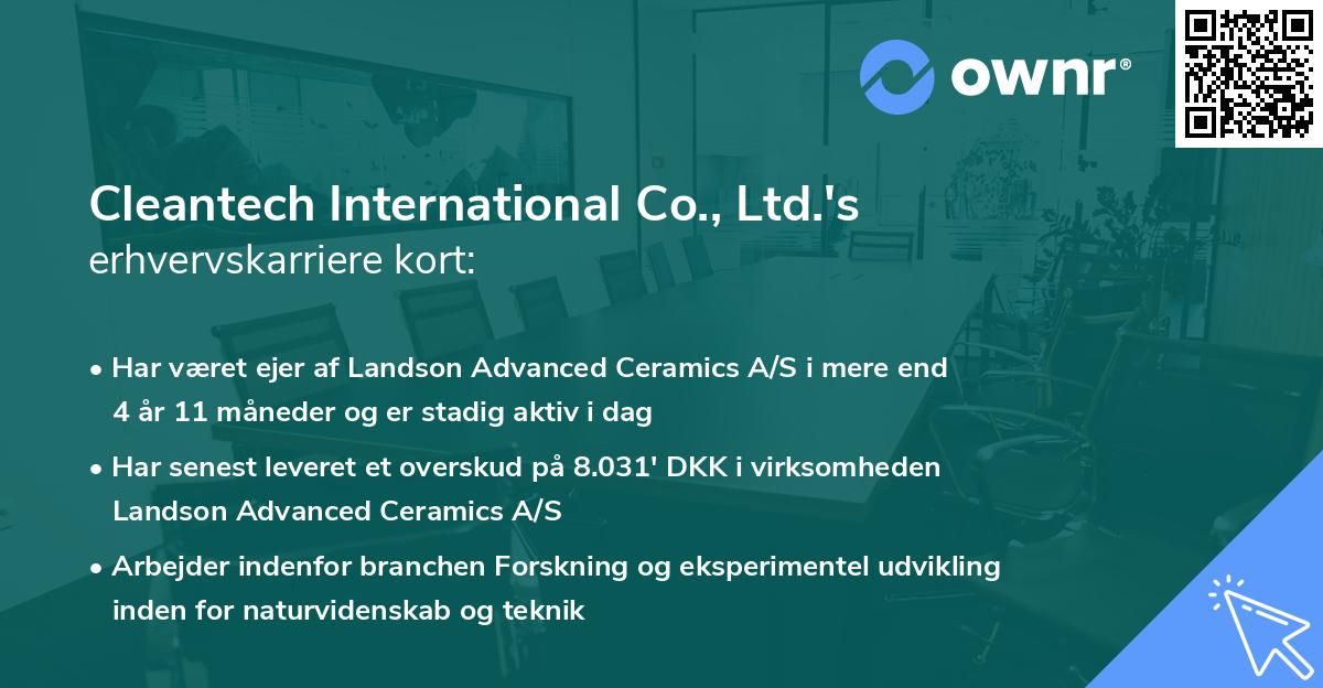 Cleantech International Co., Ltd.'s erhvervskarriere kort