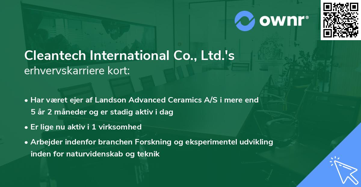 Cleantech International Co., Ltd.'s erhvervskarriere kort