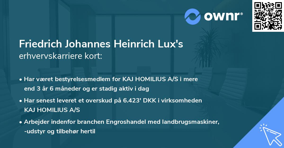 Friedrich Johannes Heinrich Lux's erhvervskarriere kort