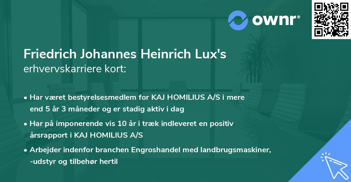 Friedrich Johannes Heinrich Lux's erhvervskarriere kort