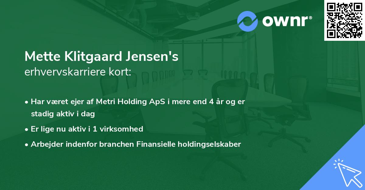 Mette Klitgaard Jensen's erhvervskarriere kort