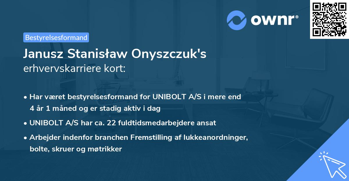 Janusz Stanisław Onyszczuk's erhvervskarriere kort