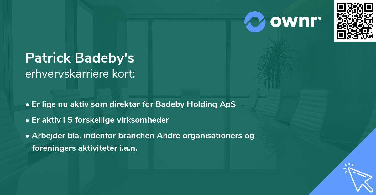 Patrick Badeby's erhvervskarriere kort