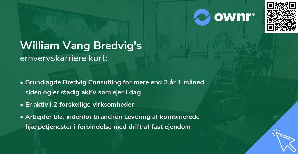 William Vang Bredvig's erhvervskarriere kort