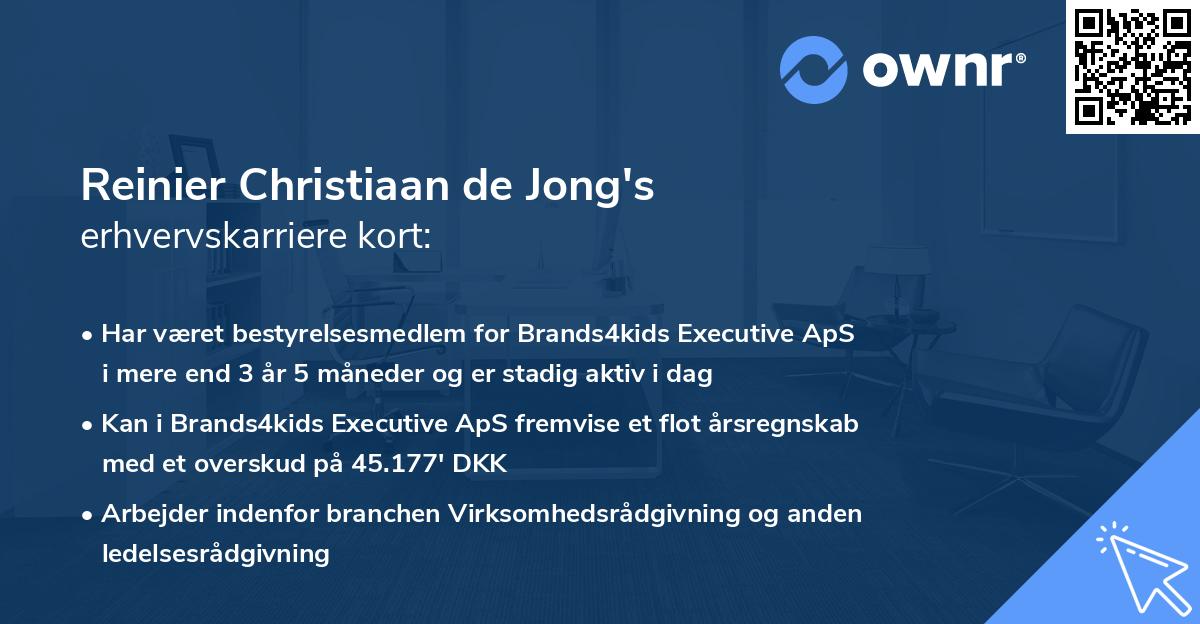 Reinier Christiaan de Jong's erhvervskarriere kort