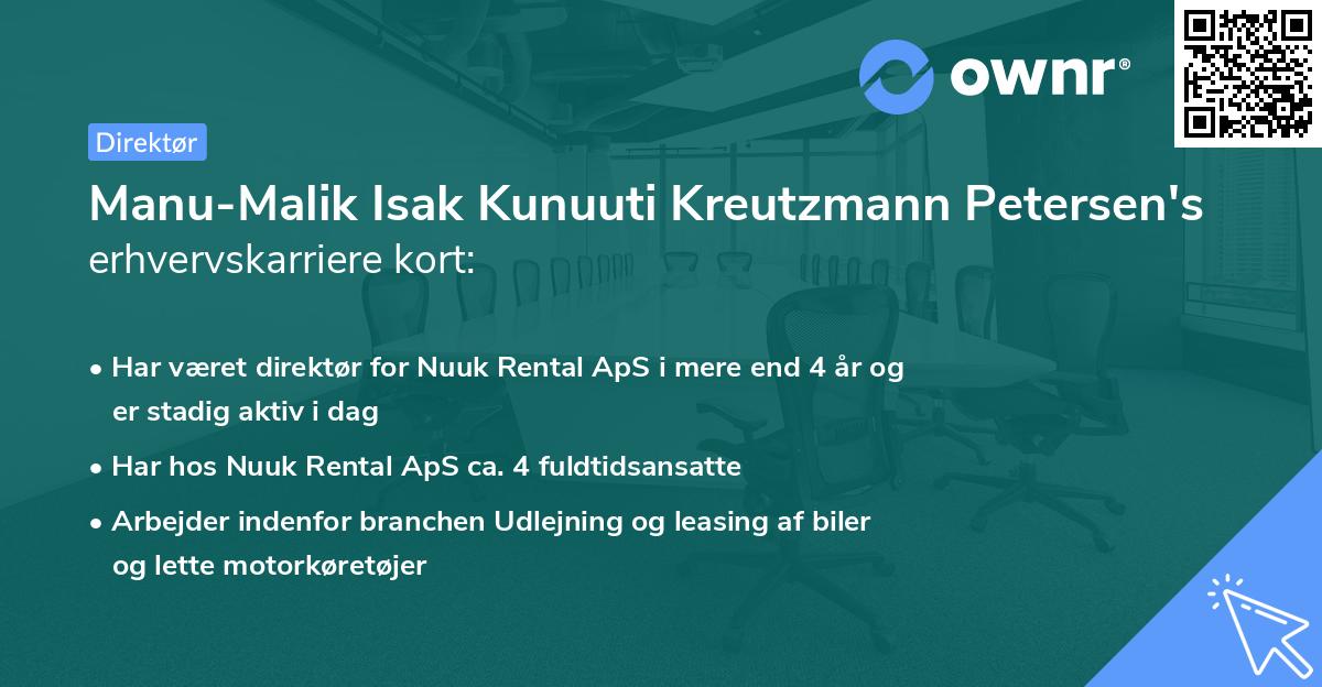 Manu-Malik Isak Kunuuti Kreutzmann Petersen's erhvervskarriere kort