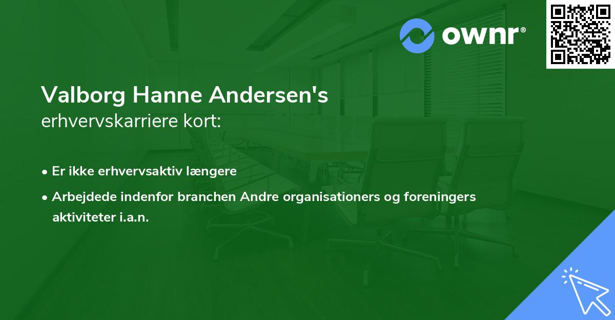 Valborg Hanne Andersen's erhvervskarriere kort