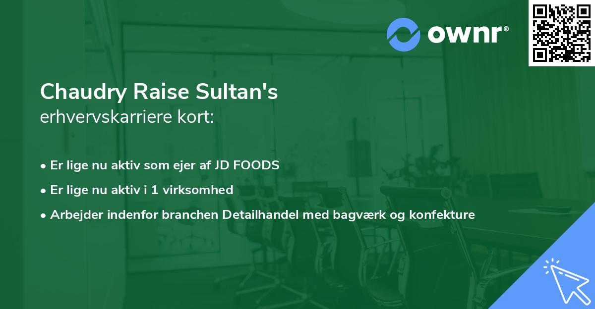 Chaudry Raise Sultan's erhvervskarriere kort