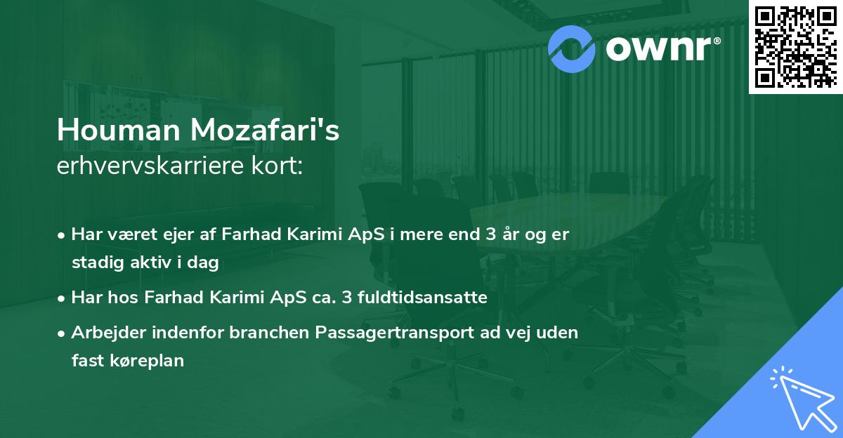 Houman Mozafari's erhvervskarriere kort
