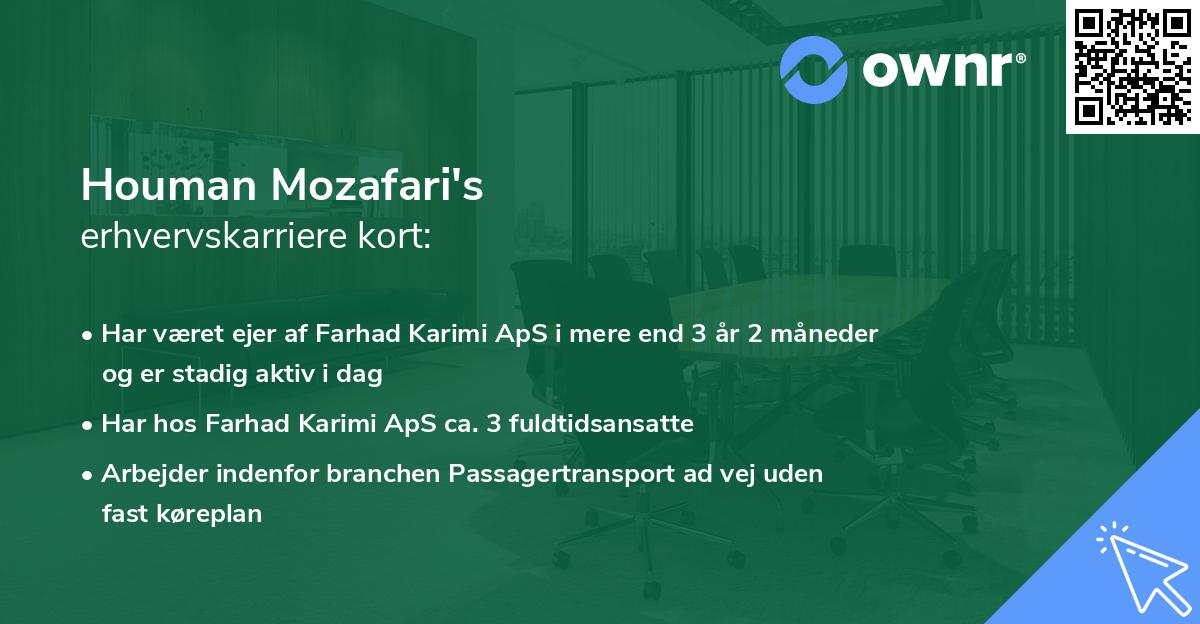 Houman Mozafari's erhvervskarriere kort