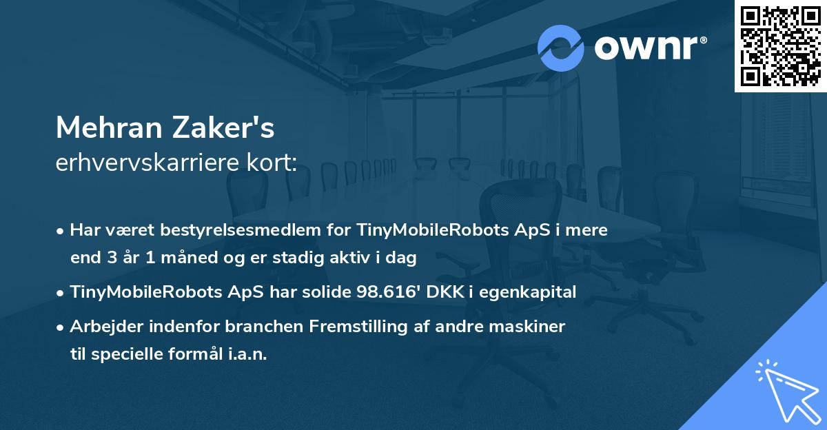 Mehran Zaker's erhvervskarriere kort